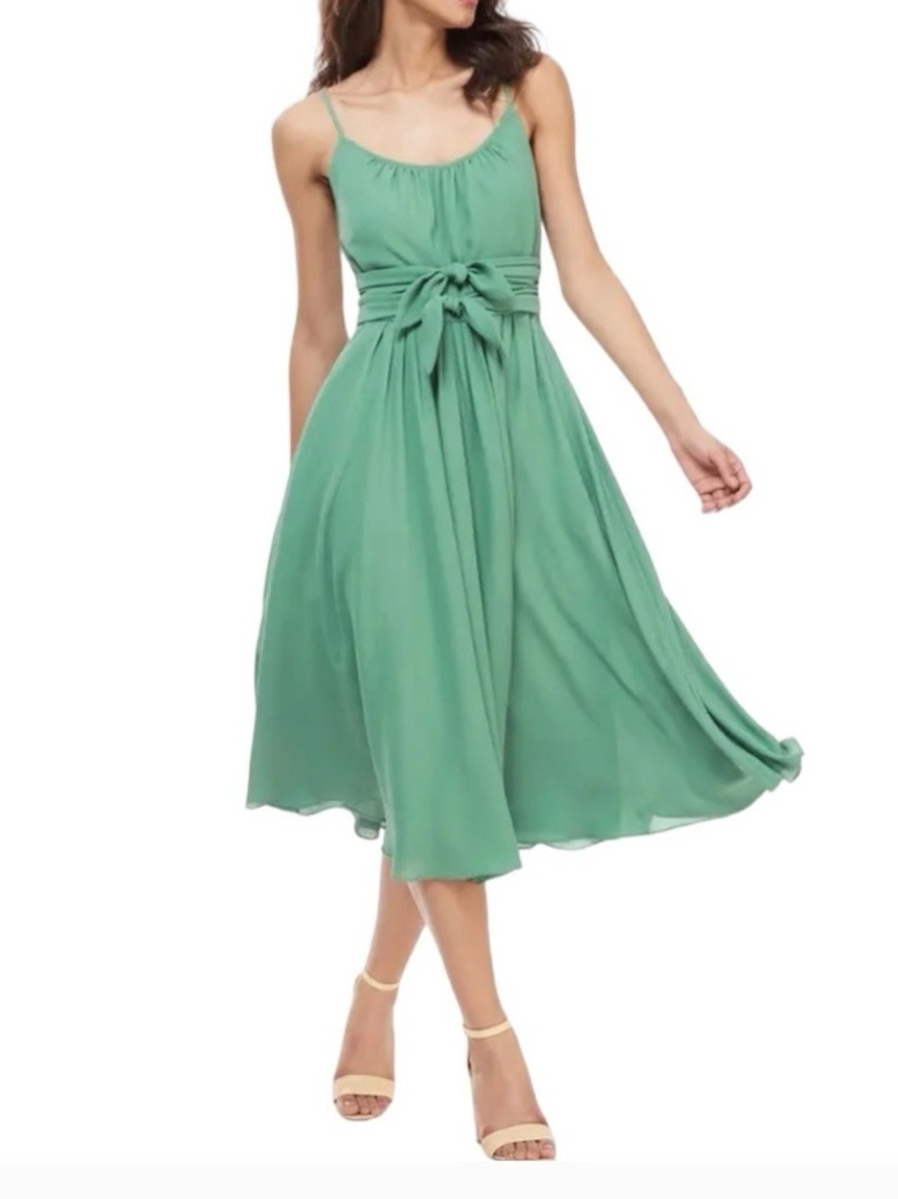 Gal meets glam Elsie green  Spaghetti-Strap Midi Dress double bow